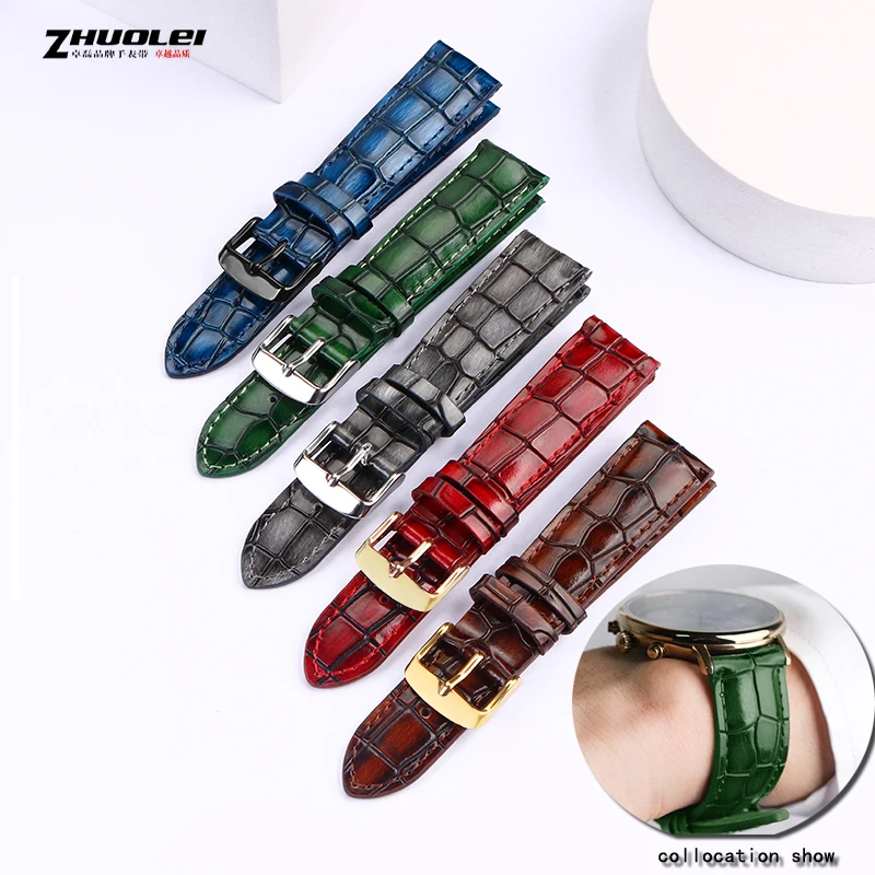 crocodile texture Calfskin Leather Watch Strap18mm 20mm 22mm Watchband For Men's Watch Accessories Solid Buckle Blue Green brown