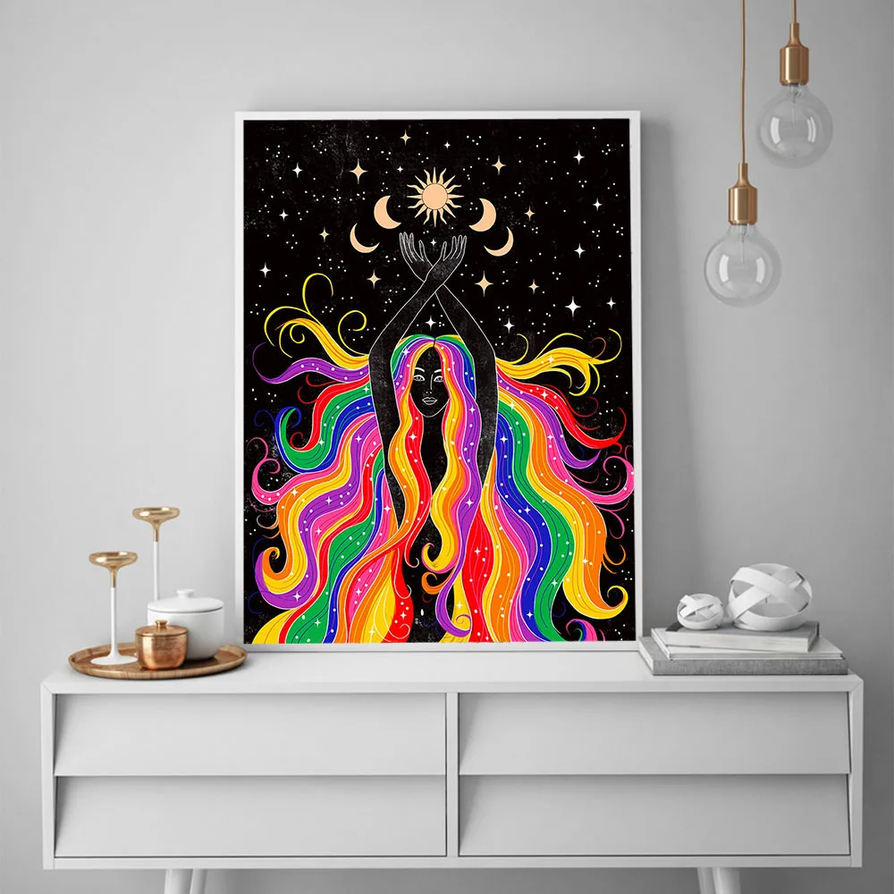 Celestial Poster Rainbow Stars Moon Painting Wall Art Prints Minimalism Modern Pictures For Living Room On The Wall Home Decor