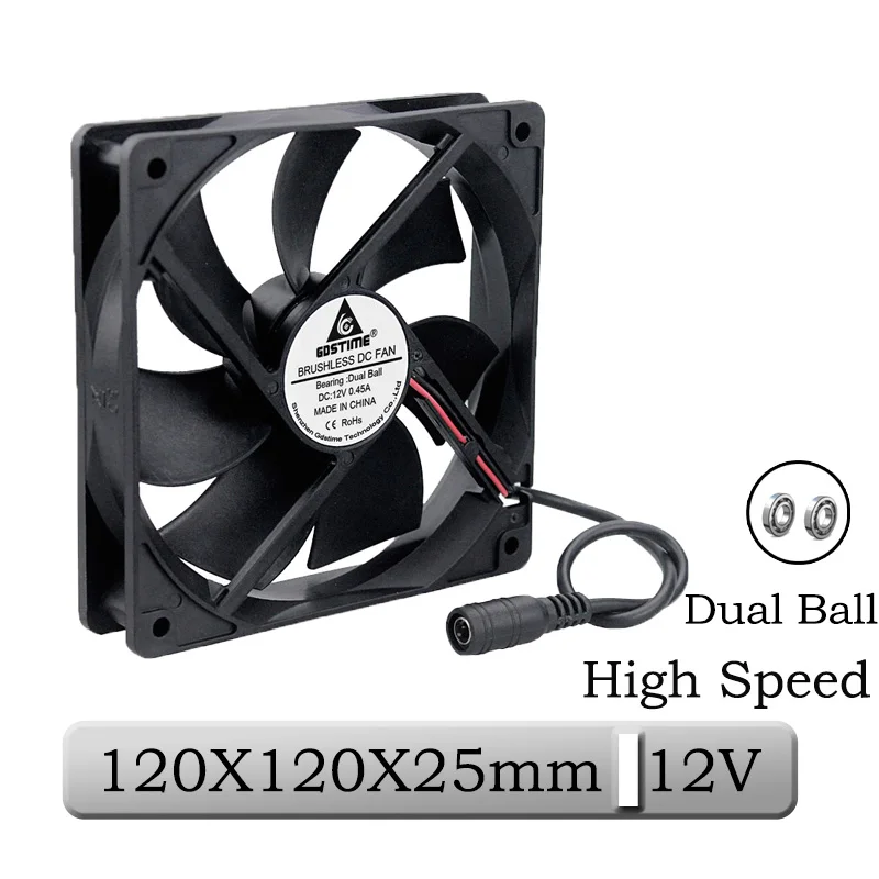 1 قطعة Gdstime 12 فولت 120x25 مللي متر 120 مللي متر المزدوج الكرة عالية السرعة فرش تيار مستمر مروحة التبريد 12025B 12 سنتيمتر تيار مستمر موصل وحدة معالجة خارجية للحاسوب برودة