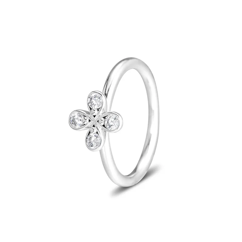 

Clear CZ Four Petal Flower Rings for Women 925 Sterling Silver Jewelry Pave Stones Women Rings Stackable Style Rings Jewelry