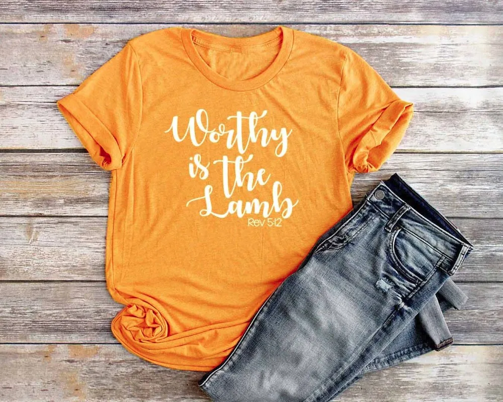 Slogan Fashion Jesus Yellow Pink Quality Cotton Casual Tee Worthy Is The Lamb Christian T Shirts Women Unisex Easter T Shirt