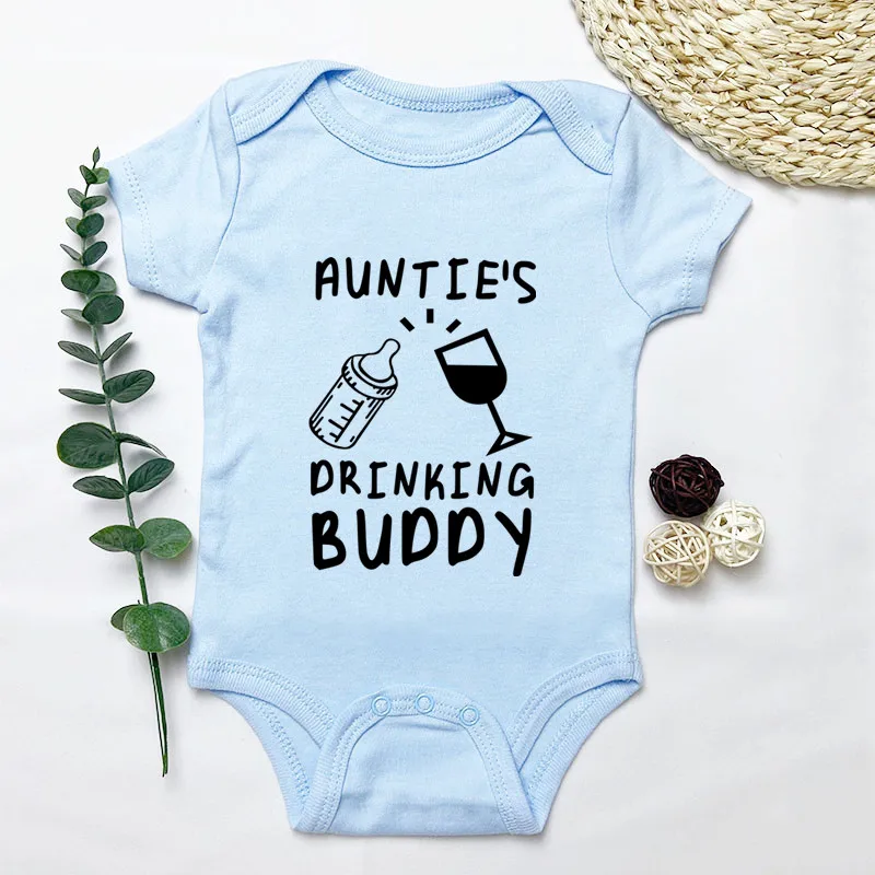 Auntie\'s Drinking Buddy Baby Shirt Aunt Shower Gift Pregnancy Announcement Infant Newborn Clothes Outfits 0-24M