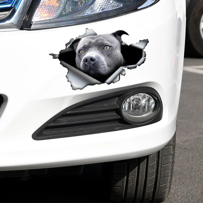 A0118# 13 cm/17 cm 3D Self-adhesive Decal Blue Pitbull Cool Dog Car Sticker Waterproof Auto Decors on Bumper Rear Window Laptop