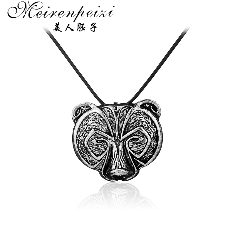 1Pc Norse Viking Bear Amulet Necklace Legendary Viking Bear Head Amulet Vintage Pendant Necklace Talisman Jewelry