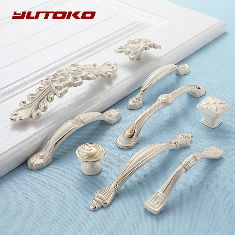 YUTOKO Lvory White Door Handles And Knobs For Cabinet Kitchen Cupboard Zinc Alloy Furniture Handle Dresser Drawer Cabinet Handle
