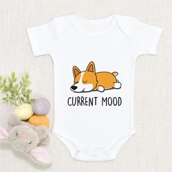 Corgi Print Cartoon Cute Newborn Streetwear One-Pieces Onesie White Tops Summer Brand Baby Girl Clothes Infant Boy Bodysuit