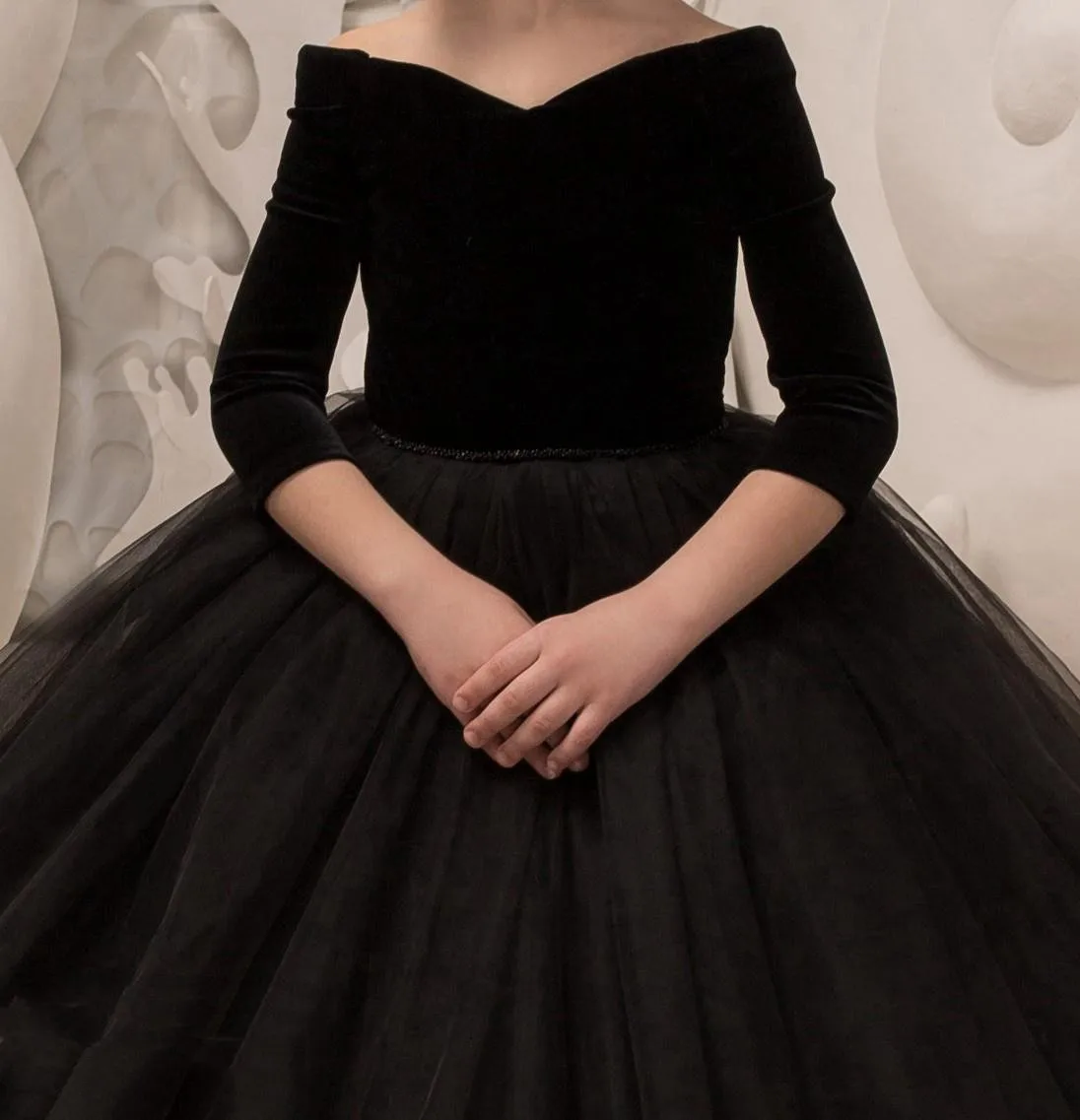 2022 schwarz Prinzessin Ballkleid Kinder Pageant Kleid Mit Elegante Halbarm Für Mädchen Im Alter Von 5 -14 Jahre Robe de Soirée De Mariage