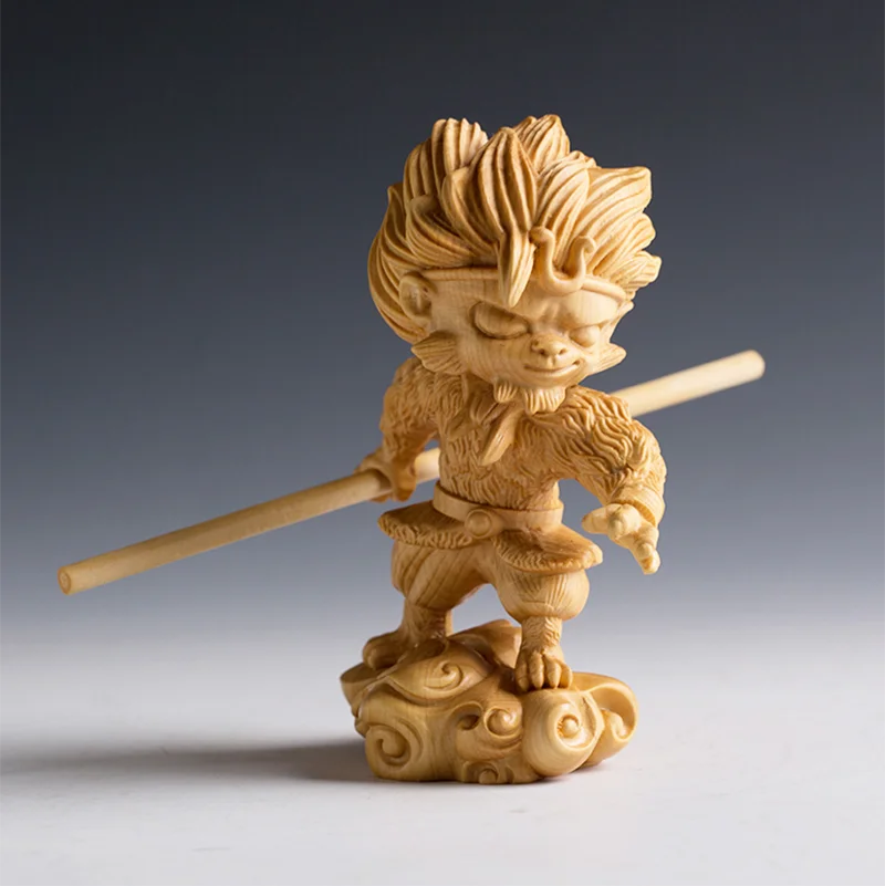 

XS401- 11 CM Tall Sun wukong Boxwood Sculpture Monkey King Wood Carving Statue Collection Ornaments