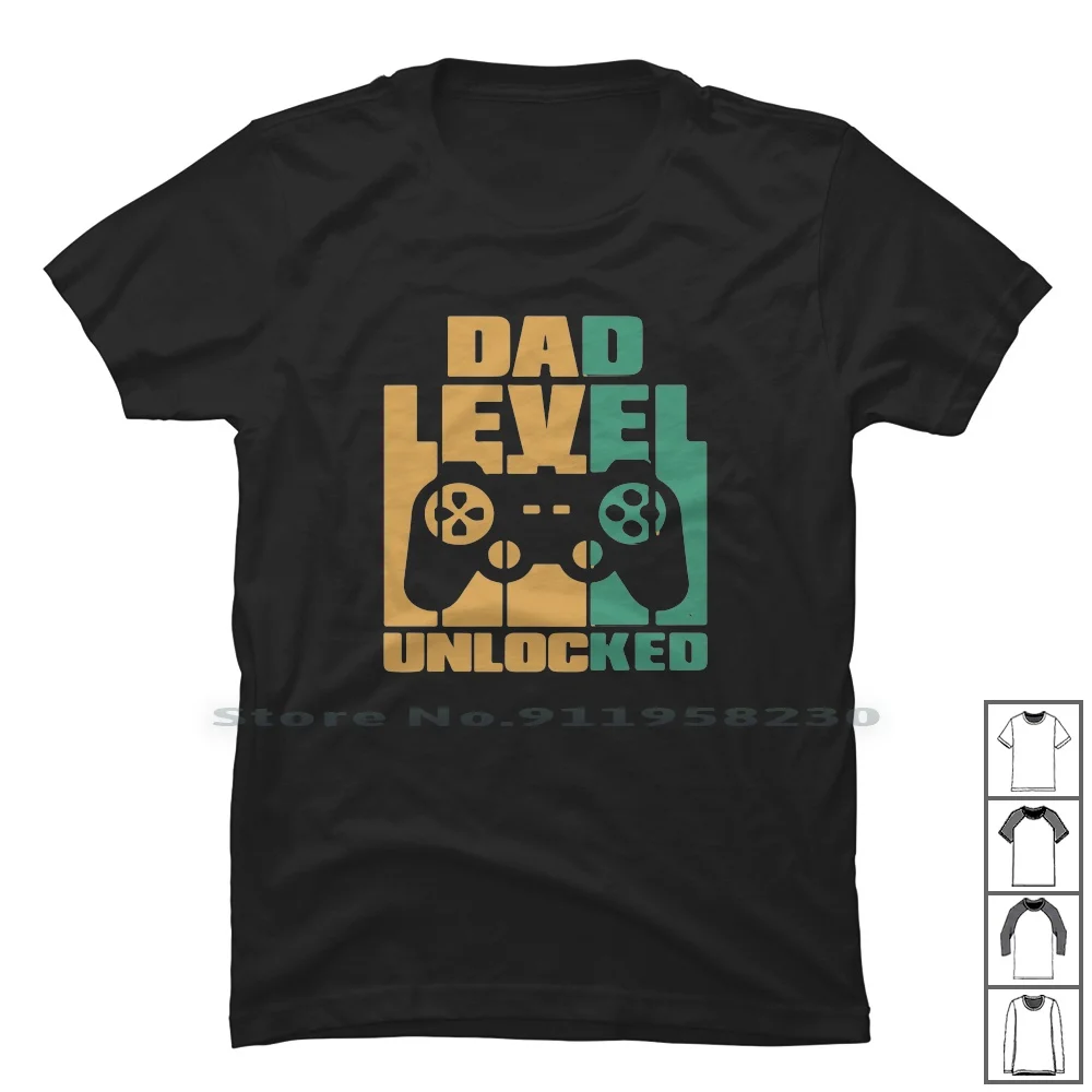 Retro New Dad Level Unlocked Video Gamer T Shirt 100% Cotton Video Game Unlocked Unlock Video Movie Level Humor Gamer Lock Game