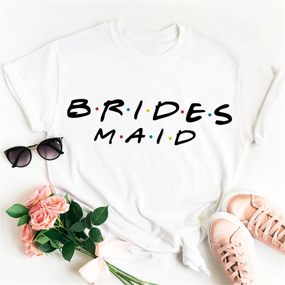 bride maiden letter print t shirt women short mouw wedding bachelorette party tops tea friends tv shows shirt dropshipping