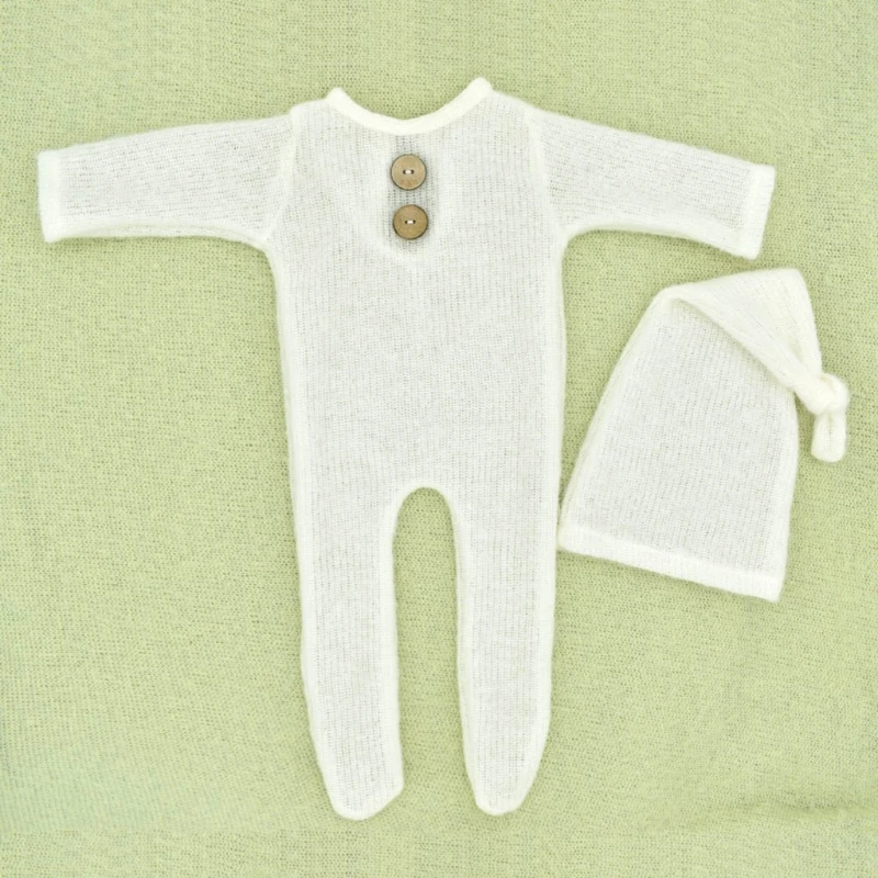 New Crochet Mohair Baby Romper Hat Set Newborn Photography Props Knitted Wool Bodysuit Baby Boys Girls Photo Studio Costume