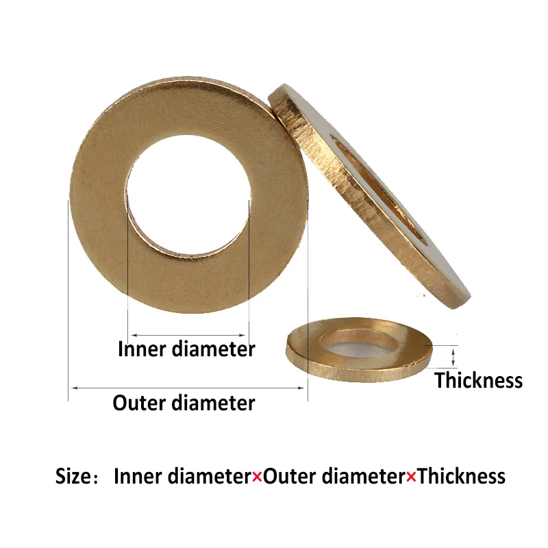 Arruela lisa do cobre de bronze liso, almofada da gaxeta, M2, M2.5, M3, M4, M5, M6, M8, M10, M12, M14, M16, M18, espessura 0,4, 0,5, 0,8, 1, 1,2, 1,5, 2, 3mm