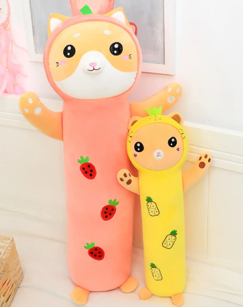 Bonito dos desenhos animados fruta animal abacaxi urso morango corgi cão brinquedos de pelúcia pelúcia macio longo sono travesseiro bonecas crianças presente