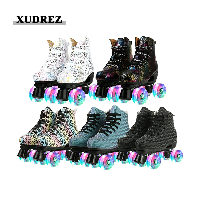 Roller Skates Skating Shoes Flash Pu Wheel Sneaker Roller Patines  Artificial Leather Adult Double Row Roller Shoes patins