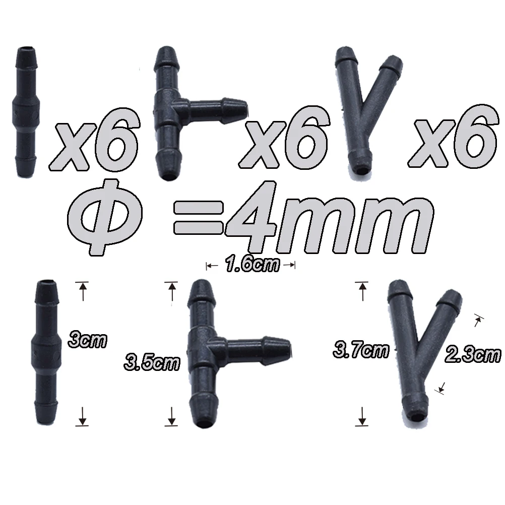 18Pcs Universal Joiner Pipe Connector T Piece Straight Tee 3 Way Y Piece Air Fuel Water Petrol Wiper Washer Nozzle Hose Tubing