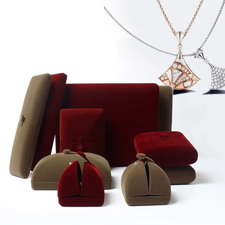 High-Grade Velvet Button Mongolian Double Open Jewelry Box Velvet Ring Ring Bracelet Necklace Packaging Jewelry Box
