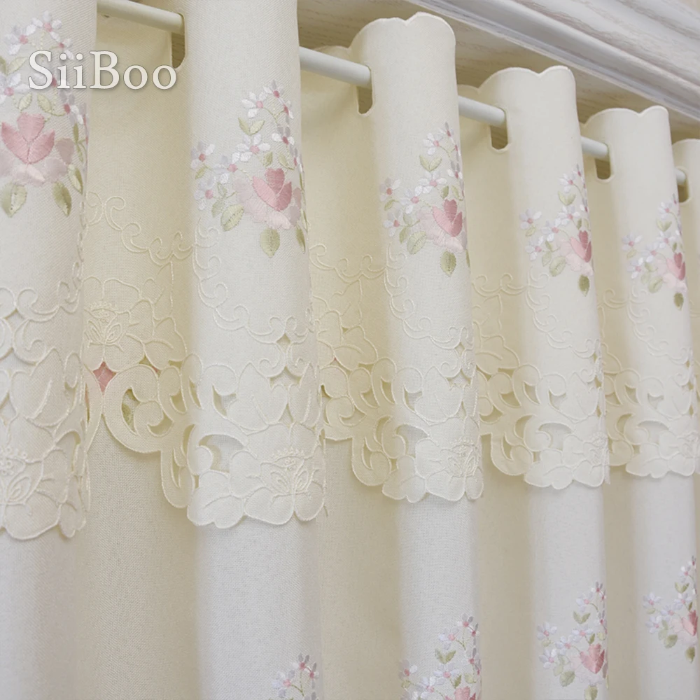 Siiboo tube cloth embroidery curtain with flowers pattern European style tea time home cafe graceful decoration sp6532