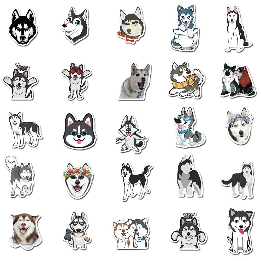 50 Pcs Cute Pet Husky Dog Stickers Luggage Notebook Computer Cup Laptop Waterproof Motorcycle Skateboard DIY Adesivi Stickers