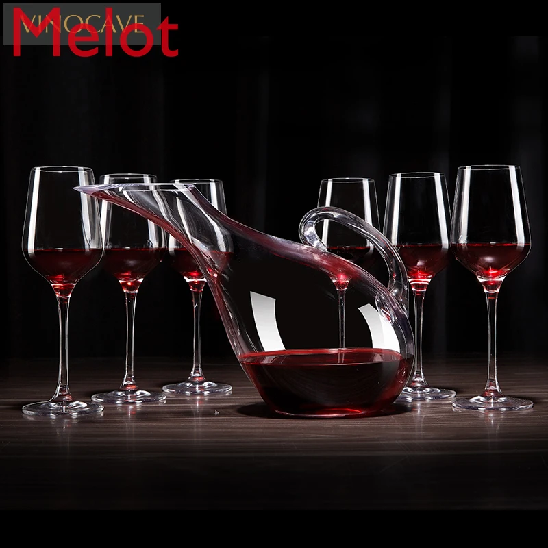 Wine Glass Household 6-Piece Wine Goblet Swan Decanter Wine Set whiskey  flagon  gift set for men