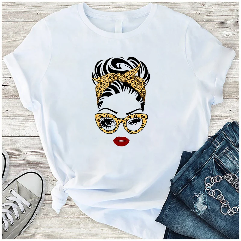Leopard Women Thermal Stickers On Clothing Fashion Girl Patches DIY T-Shirt Tops Iron On Transfers Decals Glasses Lady Appliqeud
