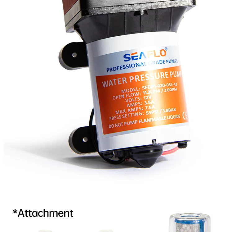 SEAFLO 42 Series Diaphragm Water Pump 3.0GPM 55PSI 12 Volts Electric Yacht Boat Marine RV Caravan High Pressure Supply 4 Chamber