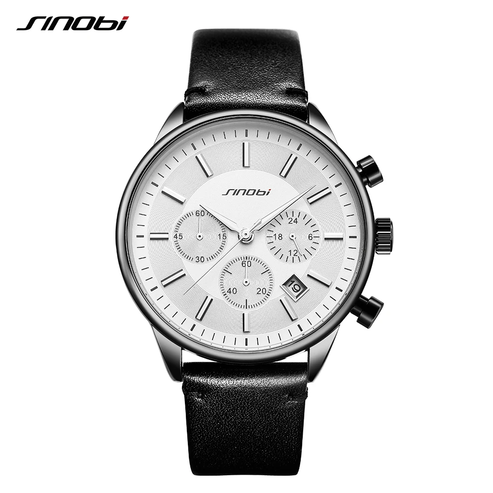 Sinobi Top Brand Luxury Sports Watch Men\'s Fashion Leather Wristwatches with Calendar for Men Black Male Clock	Reloj Hombre