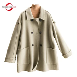 MODERN NEW SAGA 2023 Women Wool Jacket 100% Wool Winter Woolen Coat Loose Pea Coat Autumn Wool Blend Jacket Woman Fall Fashion