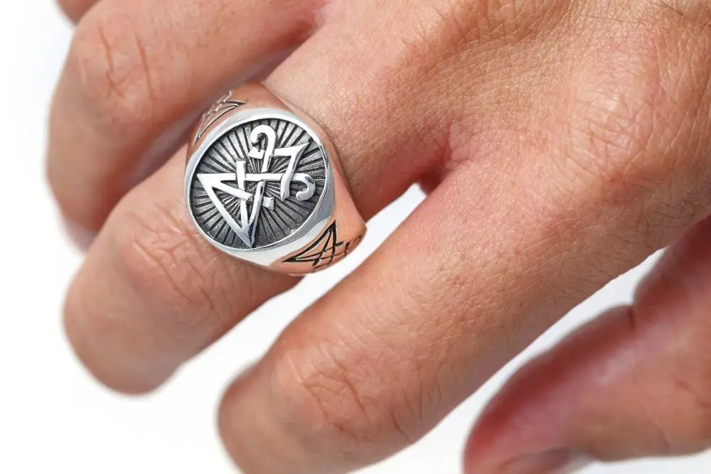 Onlysda Gothic Lucifer Satan Signet Rings Punk Stainless Steel Seal Rings Men and Women Pagan Jewelry Dropshipping Gift OSR713