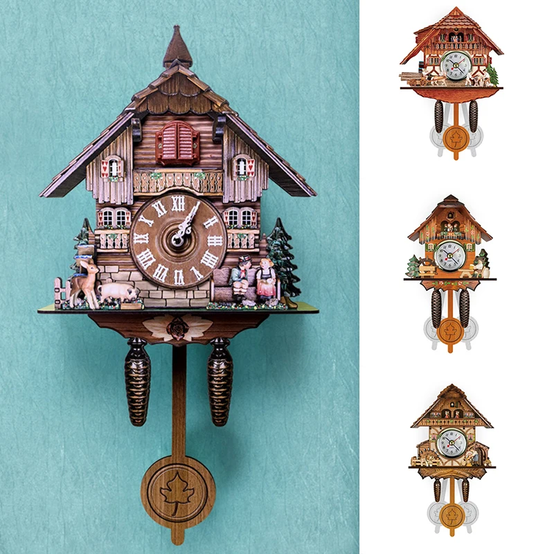 Cuckoo Clock Wall Clock Handicraft Vintage Wooden Cuckoo Tree House Clock For Bedroom Living Room Office Home Decoration