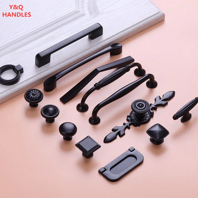 Handles Drawer Cabinet Furniture Kitchen Handles for Cabinet Knob Door Drawer Furniture Kitchen Knob Classic Black Hardware