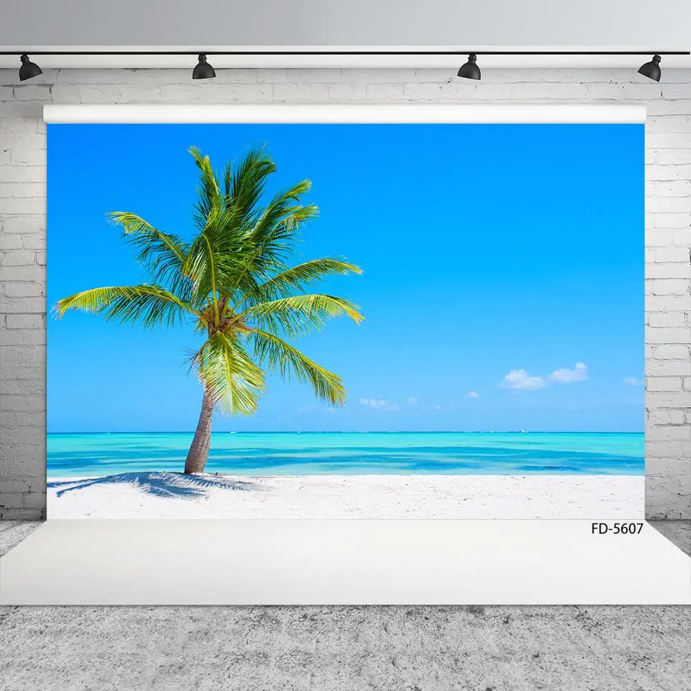 Coconut Tree Sandbeach Scenic Photography Background Custom Vinyl Backdrop Photo Studio for Portrait Children Baby Photophone