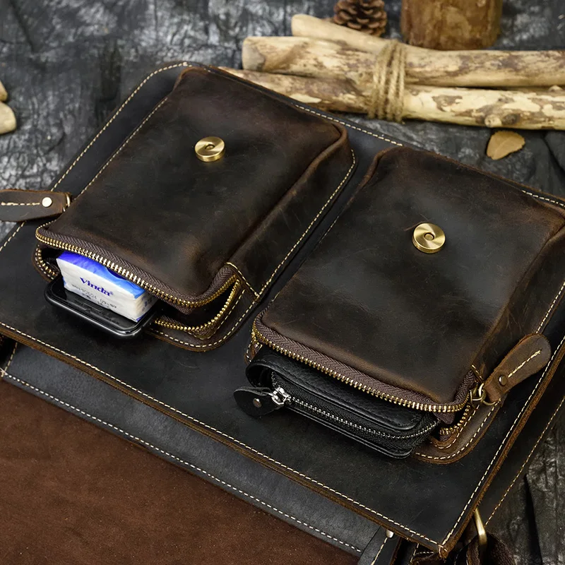 Vintage Genuine Leather Men Bags A4 Crazy Horse Leather Male Crossbody Bag Male Cowhide Messenger Bags For Business School Bags