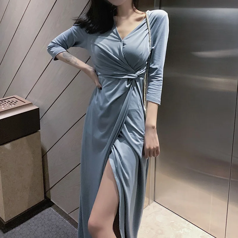 Light Mature Feminine Holiday Maxi Dress For Women Slim Waist Temperament Split Long Vestidos 2021 New Arrivals Dresses