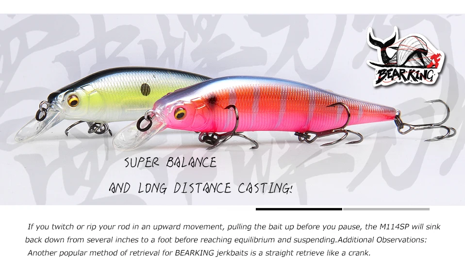M114 BEARKING 115 mm 15 g Gewichtssystem Top Fishing Hard Lures Bait Minnow Crank Wobbler Qualität Tackle Haken – Detail 4