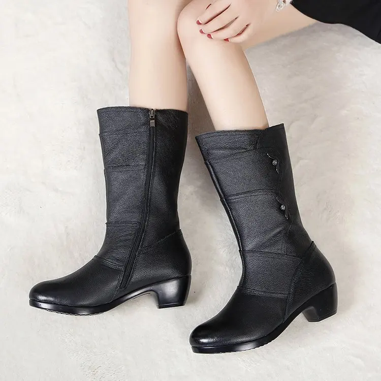 Women's  Boots Leather Short Boot 2021 Lady Winter High Heel Shoes Wedding Party Formal Dress Shoes England Style 2021