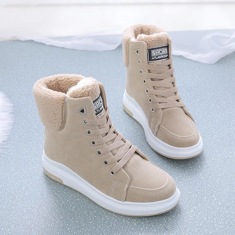 2020 Winter Boots Women Ankle Boots Warm PU Plush Winter Woman Shoes Sneakers Flats Lace Up Ladies Shoes Women Short Snow Boots