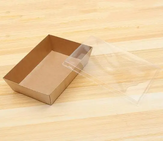 200sets Disposable food containers 950ML kraft paper packing box with transparent lid fast food boxes