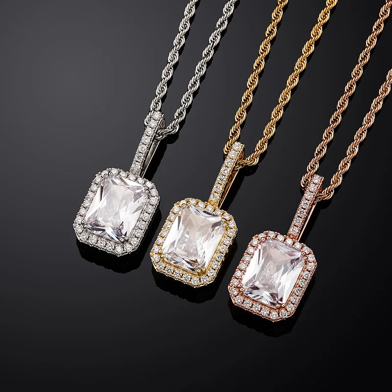 

Hip Hop Claw Inlay 3A+ Cubic Zirconia Bling Iced Out Big Button Geometric Square Pendants Necklace for Men Women Rapper Jewelry