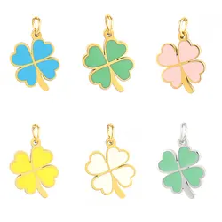 5pcs Stainless Steel Charms Pendant Enamel Color Clover Charms Pendant Making For DIY Necklace Bracelet Jewelry Accessories