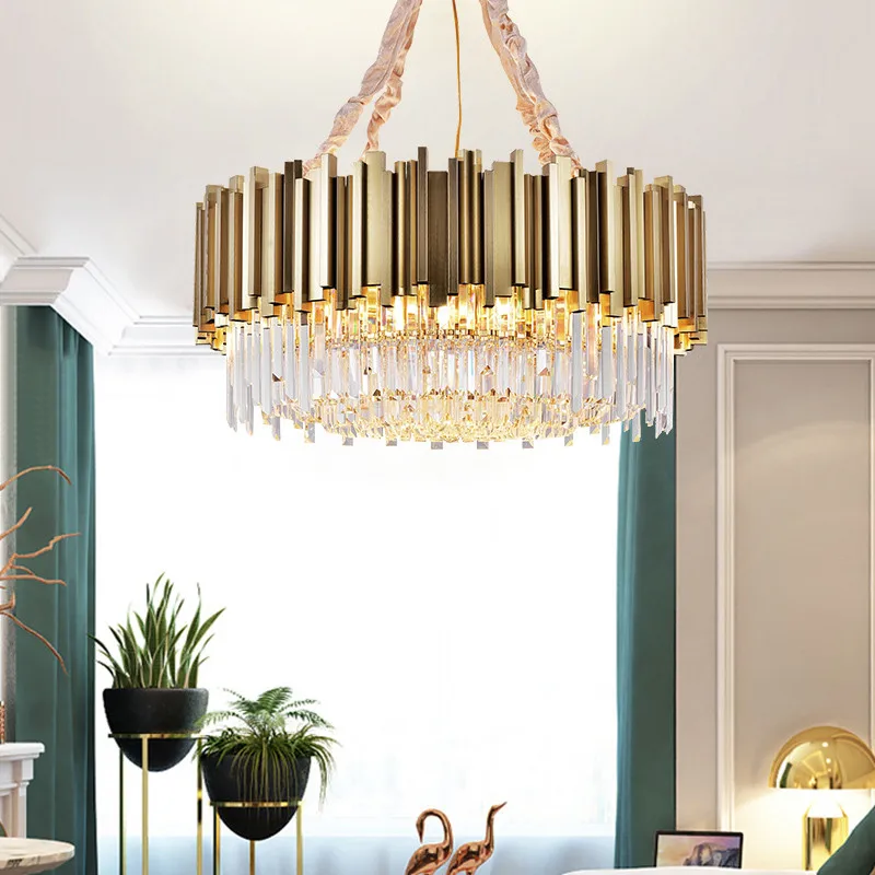 Post-Modern European Simple American Chandelier Living Room Lamp Light Luxury Crystal Bedroom Dining Room Golden Package