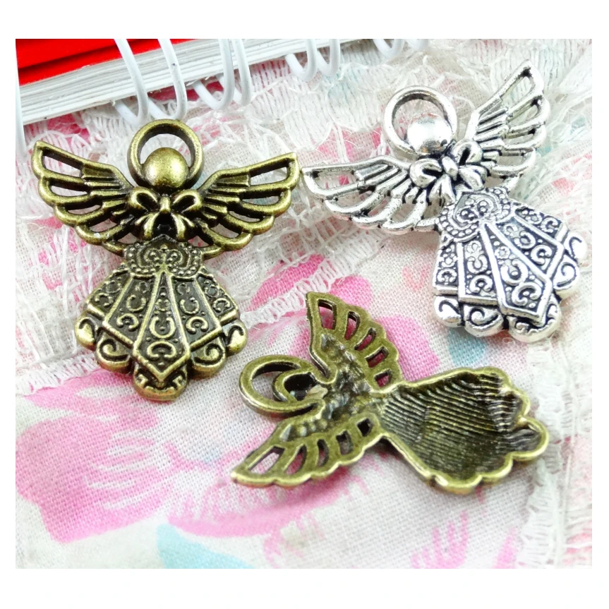 

50Pcs Angel Charms 23.3*26MM Antique Silver Plated Bronze Color Pendant DIY Jewelry Accessories