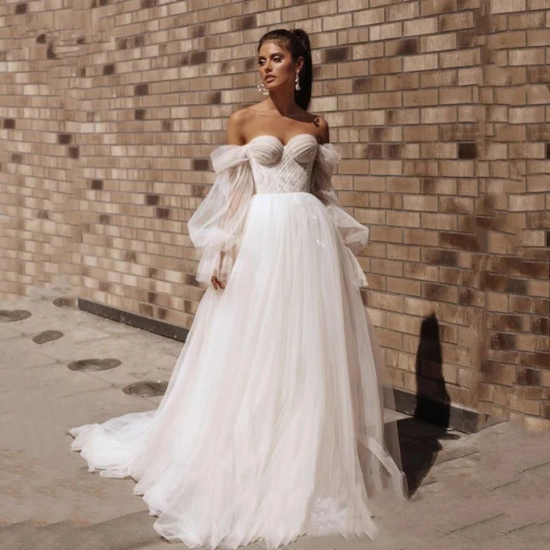 FDHAOLU – robe de mariée à manches bouffantes, épaules dénudées, dos lacé, style Boho, FU251