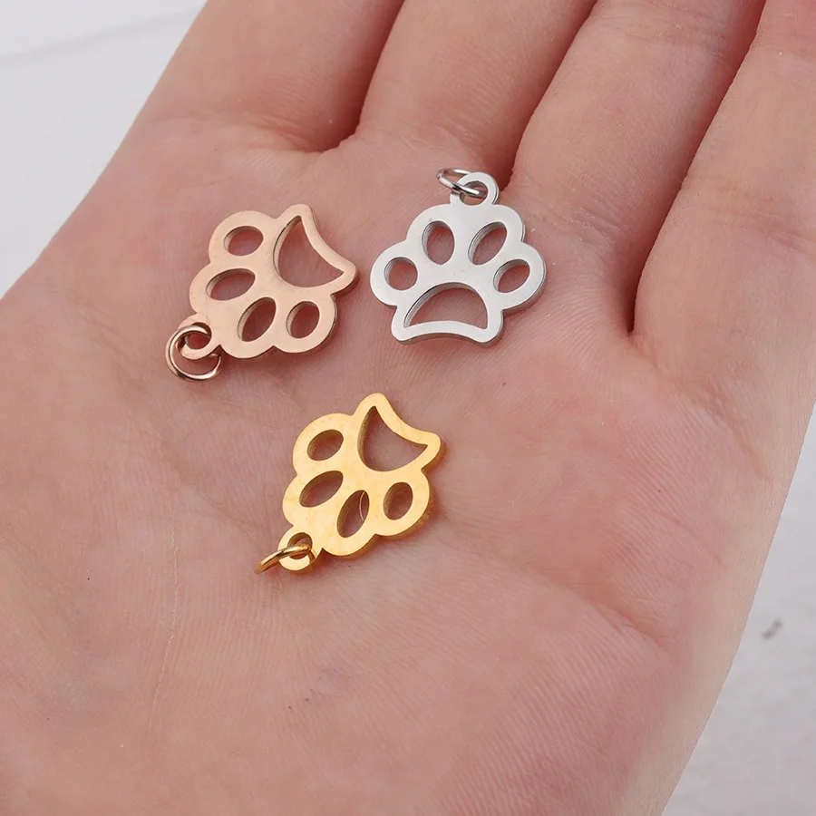 

Hollow Dog Paw Charm for Necklace/keychain/bracelet DIY Jewelry Making 20pcs 15*15mm Mirror Polished Pendant Stainless Steel