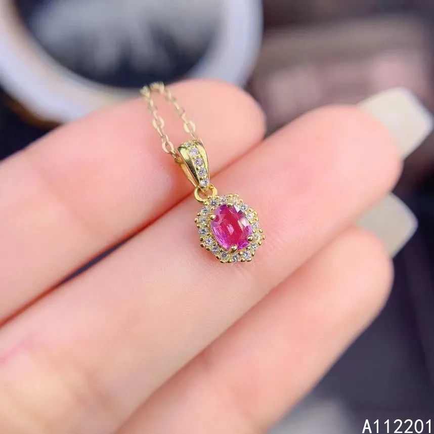 

Fine Jewelry 925 Sterling Silver Inset With Natural Gem Women's Luxury Lovely Oval Pink Sapphire Pendant Necklace Support Detect