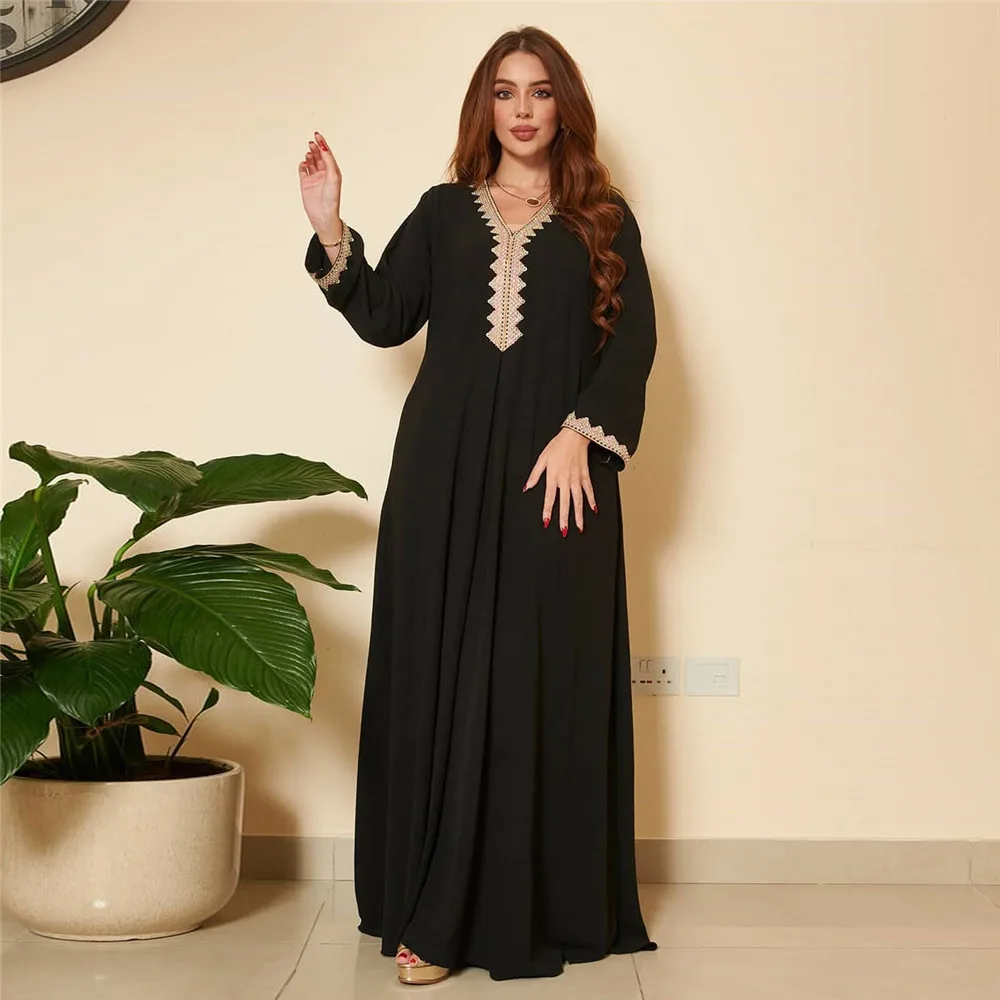 

Malaysia Turkey Women Maxi Dress Muslim Ramadan Islamic Arabic Abayas Ethnic Solid Spring Autumn Robe Robe Gown Middle East