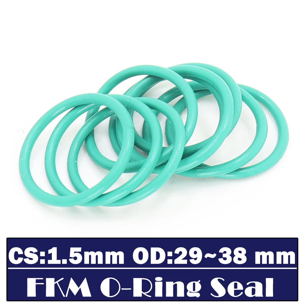 

CS1.5mm FKM Rubber O RING OD 29/29.5/30/31/32/33/34/35/36/37/38*1.5 mm 100PCS O-Ring Fluorine Gasket Oil seal Green ORing