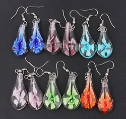 QIANBEI Wholesale 2023 6Pairs Handmade Murano Lampwork Glass Mix Color Women's Drop Flower Glass Earrings Hot Thanksgiving gift