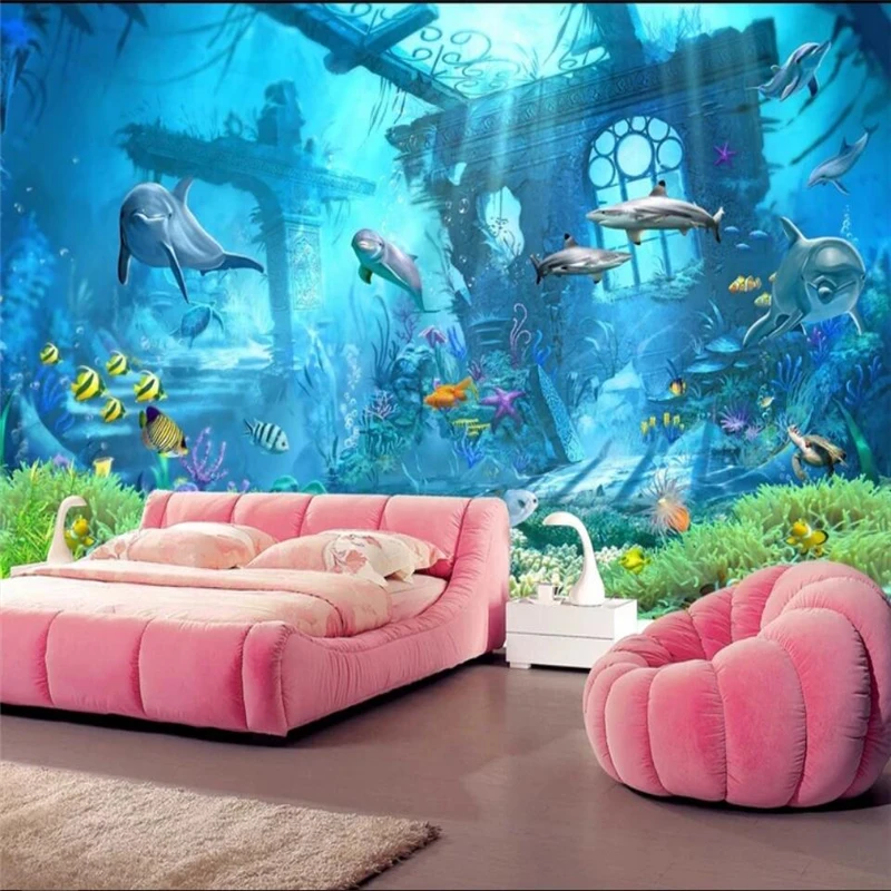 wellyu Customized large mural green wallpaper HD underwater world 3D background living room bedroom background wall wallpaper