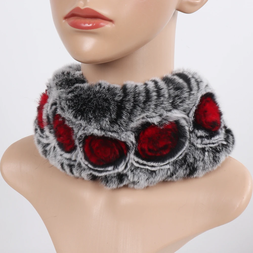 Damen Elastischer Blumen-Schal aus echtem Rex-Kaninchenfell, Natürlich Warmer Rex-Kaninchenfell-Stirnband, Damen Winter Echt-Rex-Kaninchenfell-Schals – Detail 15