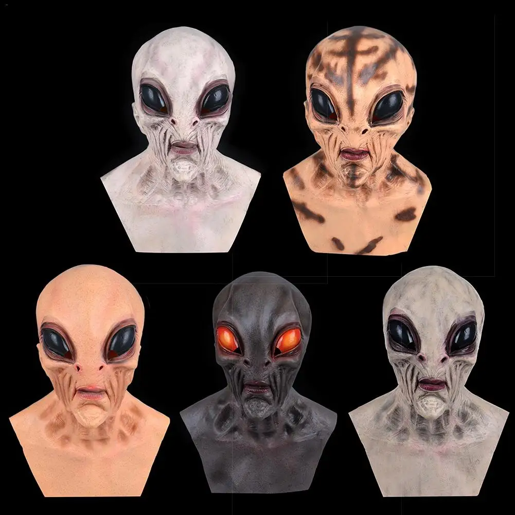 1PC Alien Costume Alien Mask Skull Alien Cosplay Masks Horror Latex Masques UFO Alien Latex Mask Halloween Carnival Party Helmet